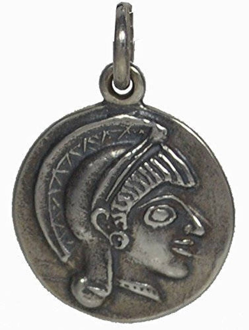 Athena Minerva - Greek Roman Goddess of wisdom - Owl, symbol of knowledge - Coin Pendant - 925 Sterling Silver