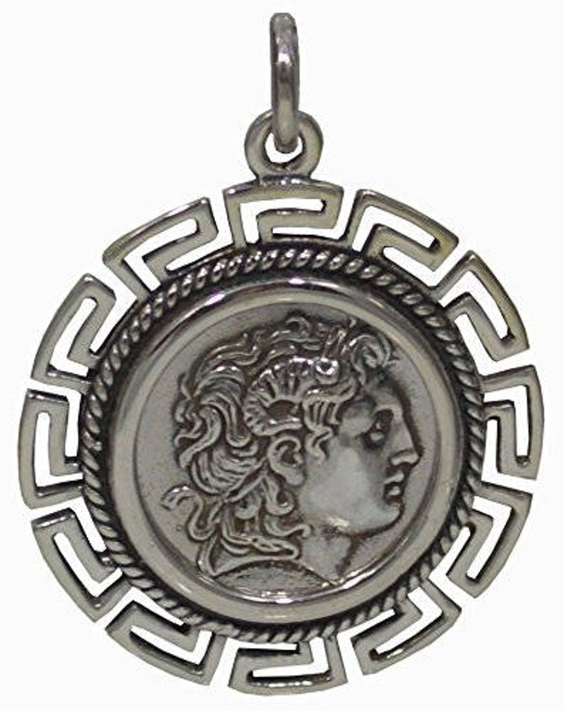 Alexander The Great, Hercules - Macedonian King -  Meander Motif  - Coin Pendant  - 925 Sterling Silver