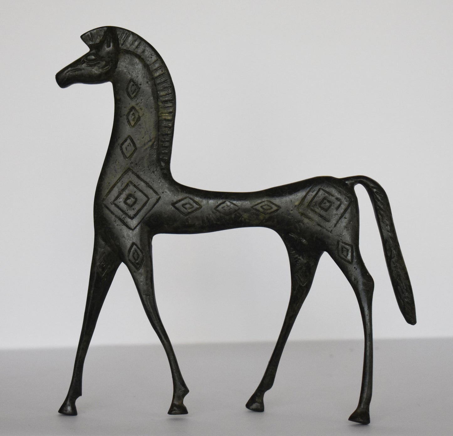 Ancient Greek Horse - pure Bronze Sculpture - Meander Design - Symbol of Wealth and Prosperity
