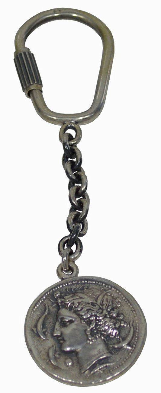 Artemis Diana – Greek Roman Goddess of wild animals, hunting - Syracuse Dekadrachm - Keychain - 925 Sterling Silver