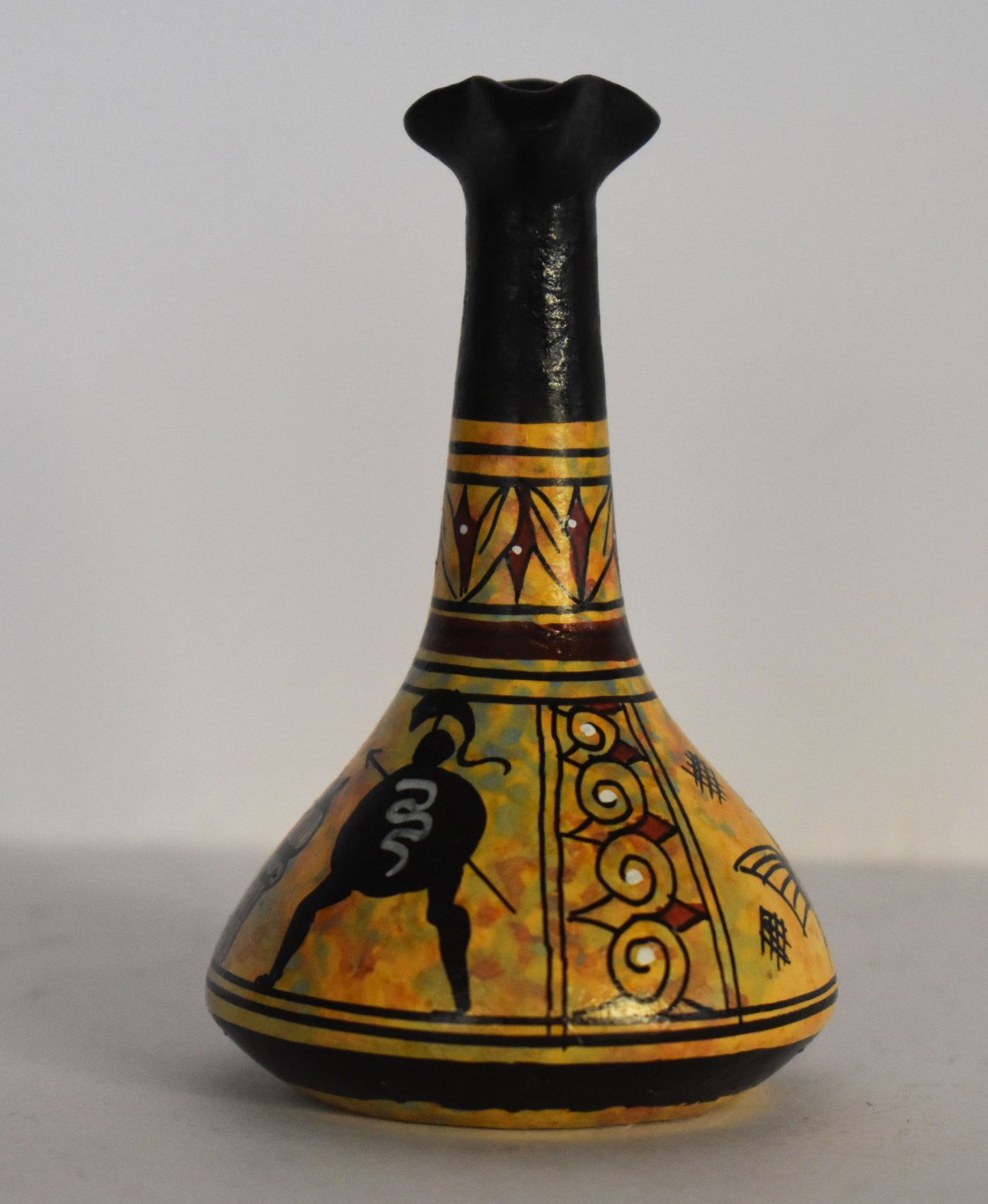 Ancient Greek vase -  warriors and athenian owl - Miniature Ceramic piece - Geometric Period - Handmade in Greece