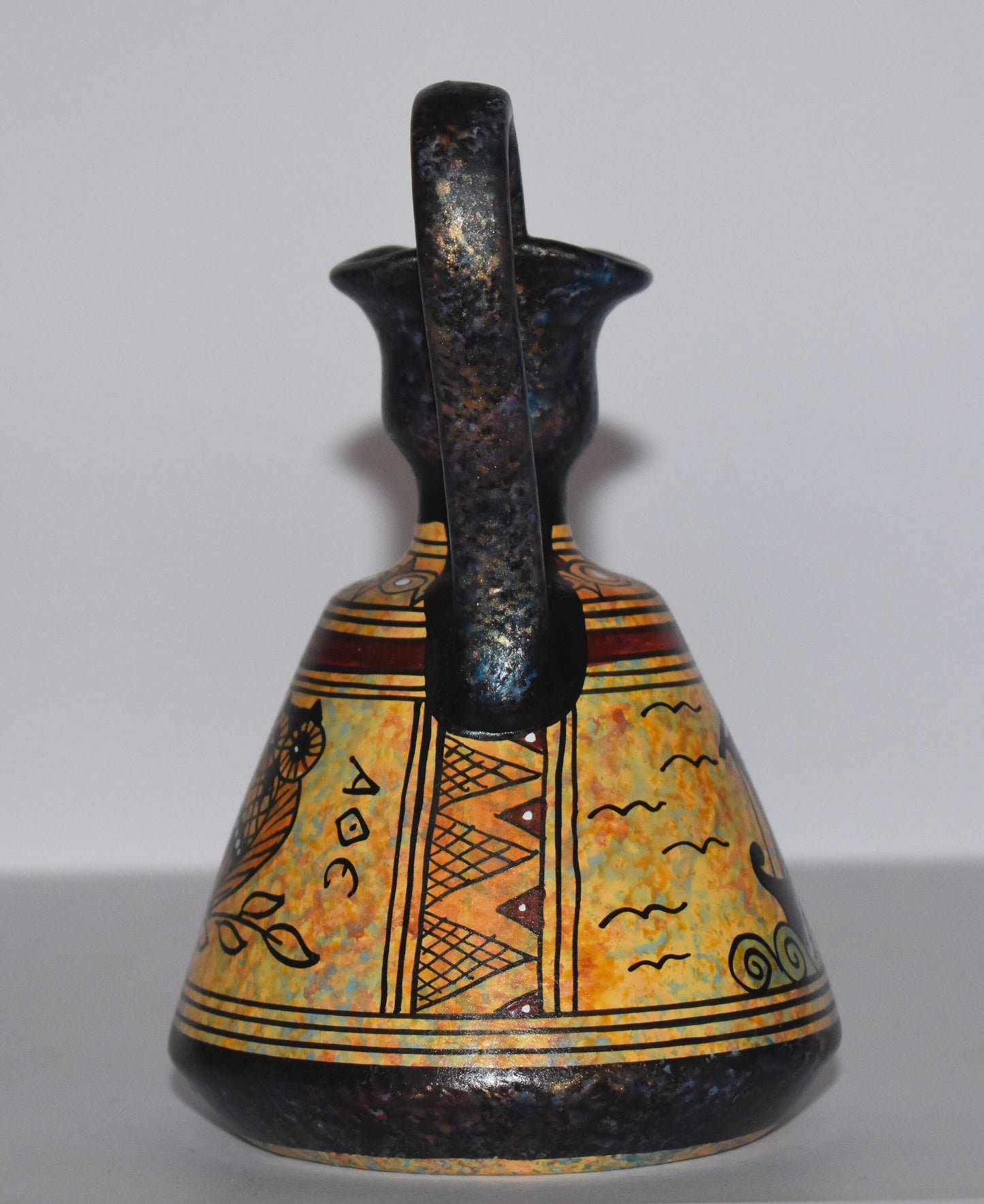 Ancient Greek vase -  athenian owl and ship - Miniature Ceramic piece - Geometric Period - Handmade in Greece