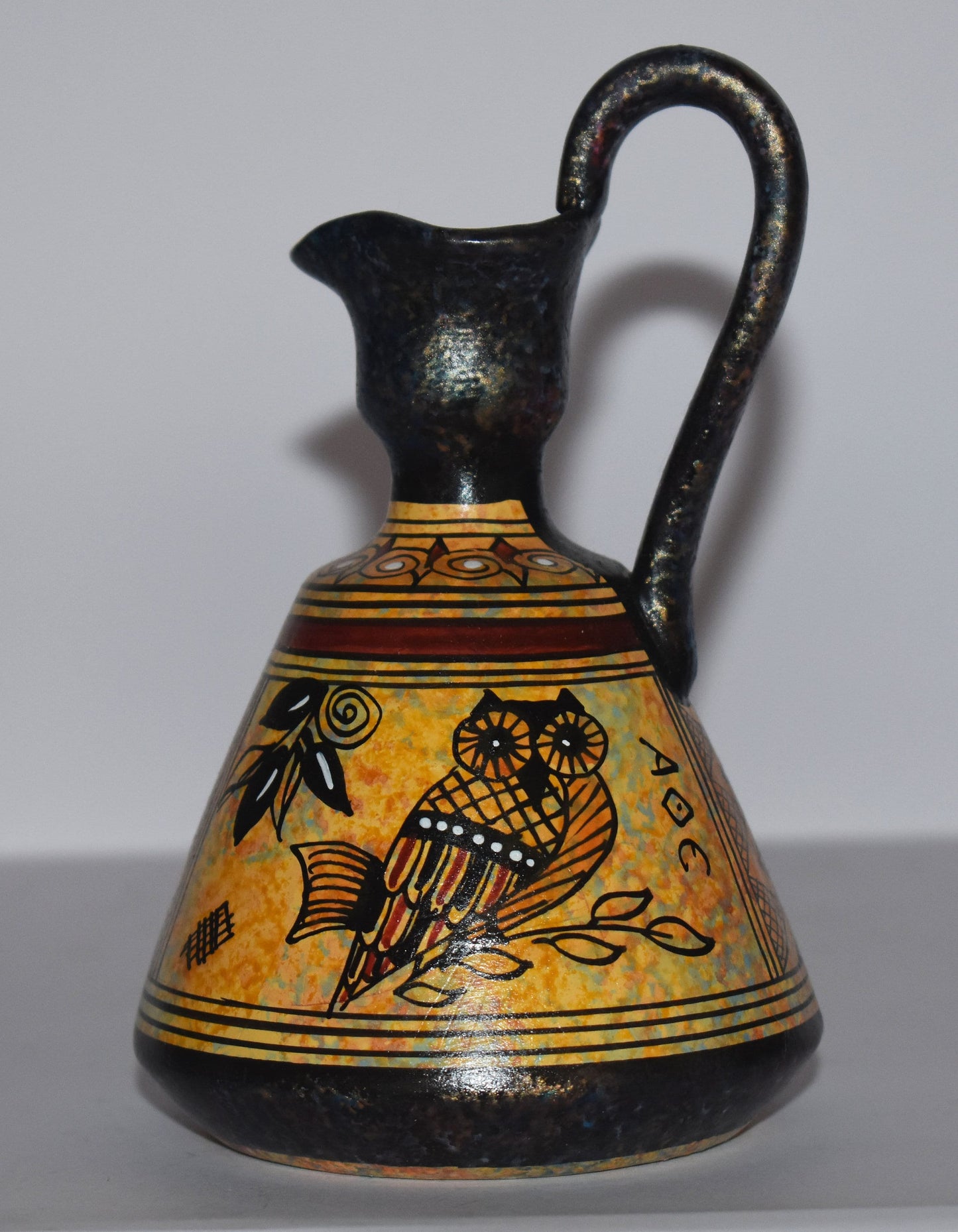 Ancient Greek vase -  athenian owl and ship - Miniature Ceramic piece - Geometric Period - Handmade in Greece