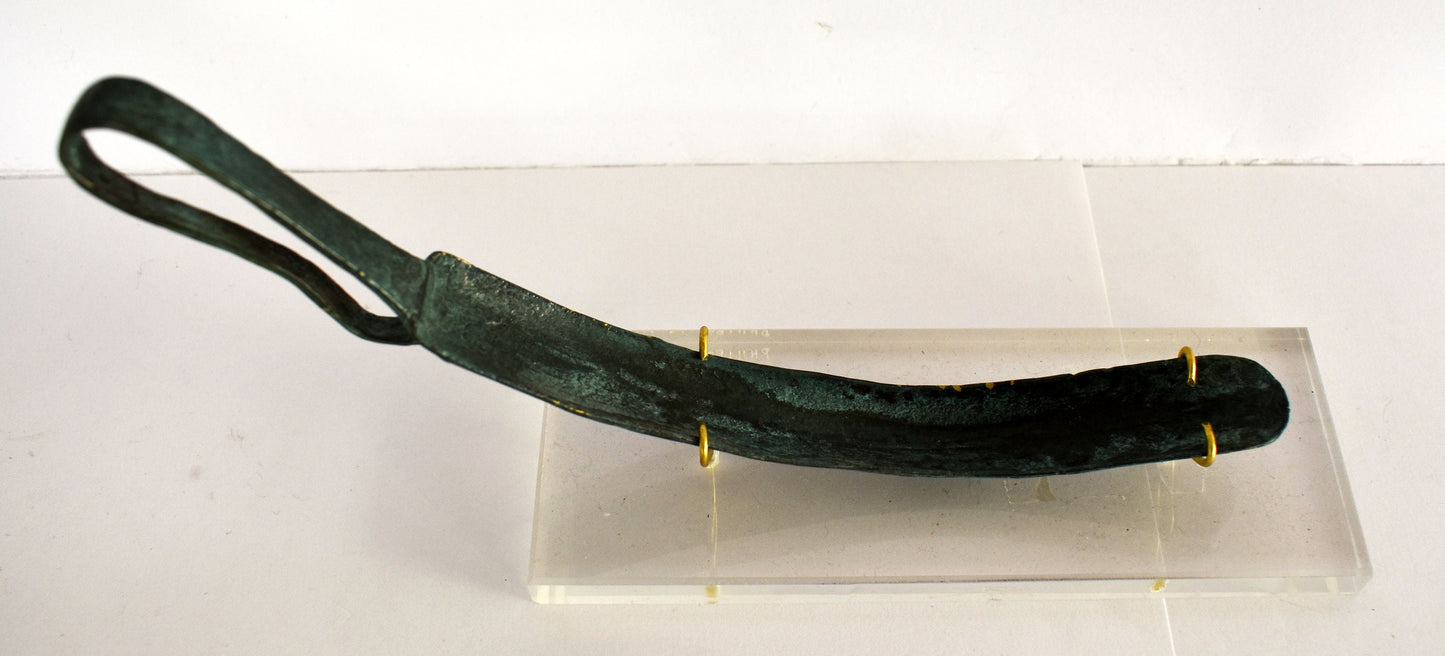 Strigil Stlengis - Ancient Athlete's Equipment -  Dust, Sweat and Oil Remover  - Plexiglass Base - pure bronze  artifact