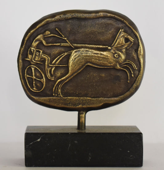 Chariot racing -  Olympic, Isthmian, Nemean, Pythian, Panathenaic Games - Marble Base - pure bronze  artifact