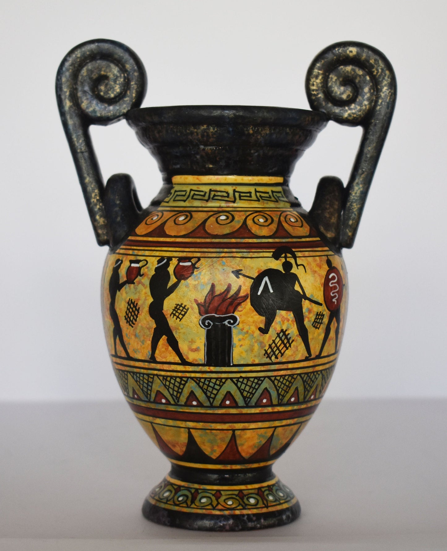 Ancient Greek vase - warriors - Ceramic piece - Geometric Period - Handmade in Greece