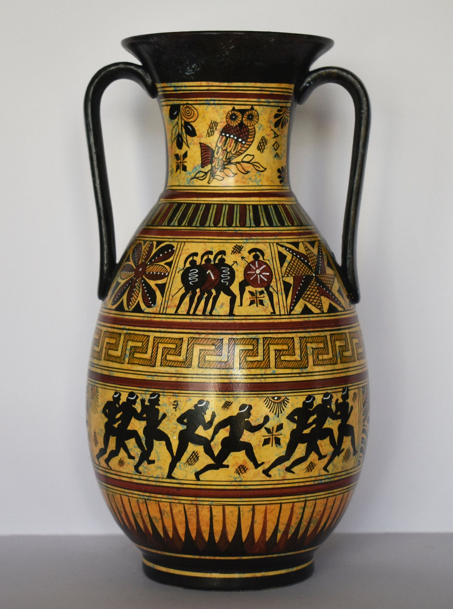 Ancient Greek vase - warriors, marathon runners,chariot - Ceramic piece - Geometric Period - Handmade in Greece