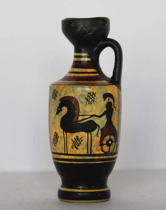 Ancient Greek lekythos - chariot and cupbearers - Miniature Ceramic piece - Geometric Period - Handmade in Greece