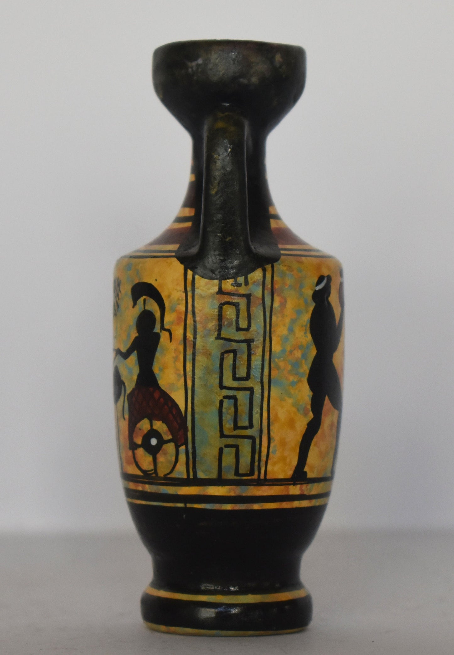 Ancient Greek lekythos - chariot and cupbearers - Miniature Ceramic piece - Geometric Period - Handmade in Greece
