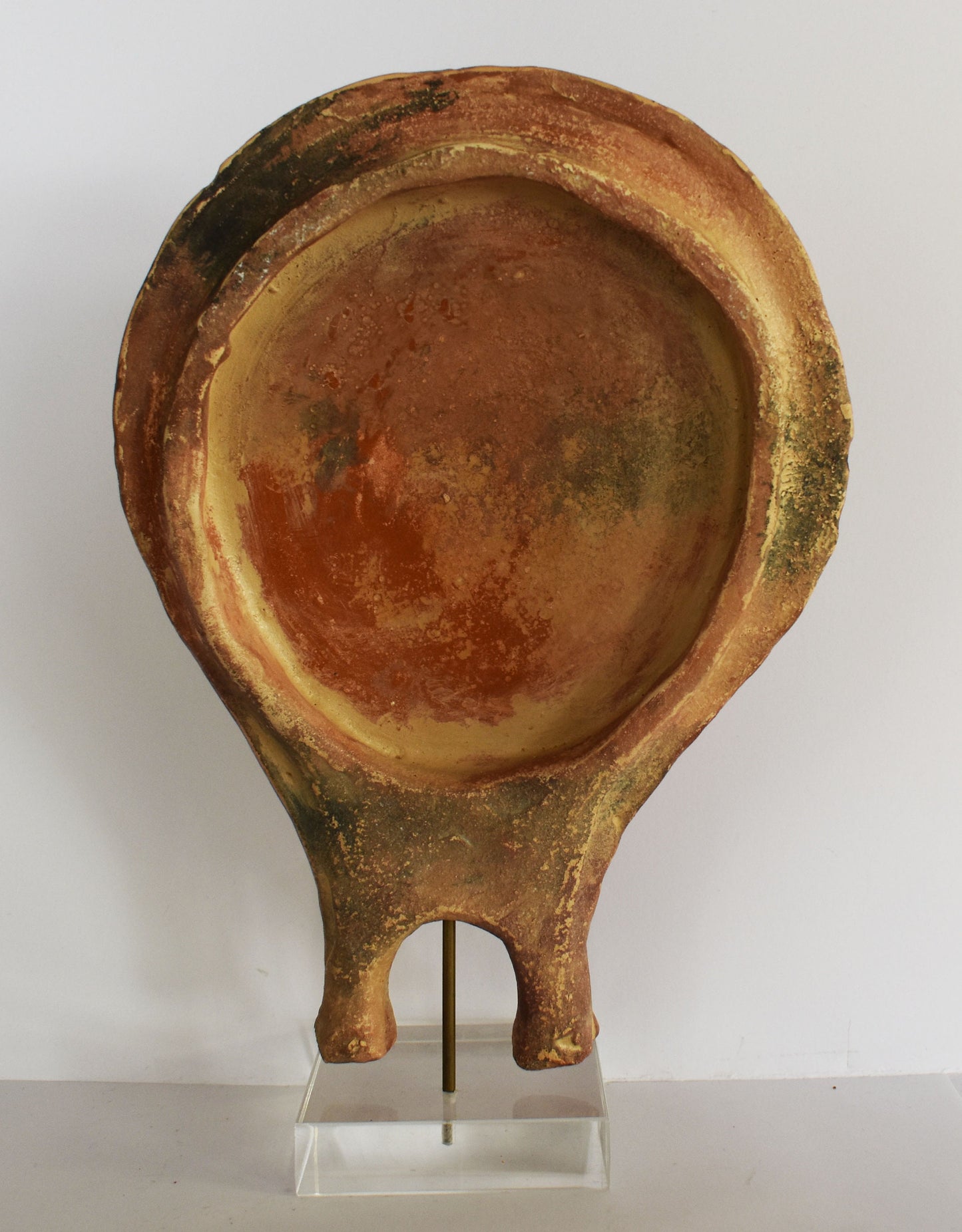 Frying Pan - Incised ship Decoration - Early Cycladic II, Syros - 2800-2300 BC - Athens Museum - Plexiglass Base - Ceramic Artifact