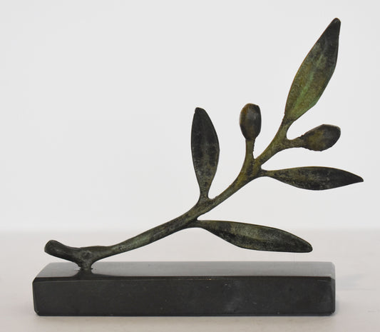 Olive branch - ancient Greek miniature reproduction with marble base  - pure bronze  artifact