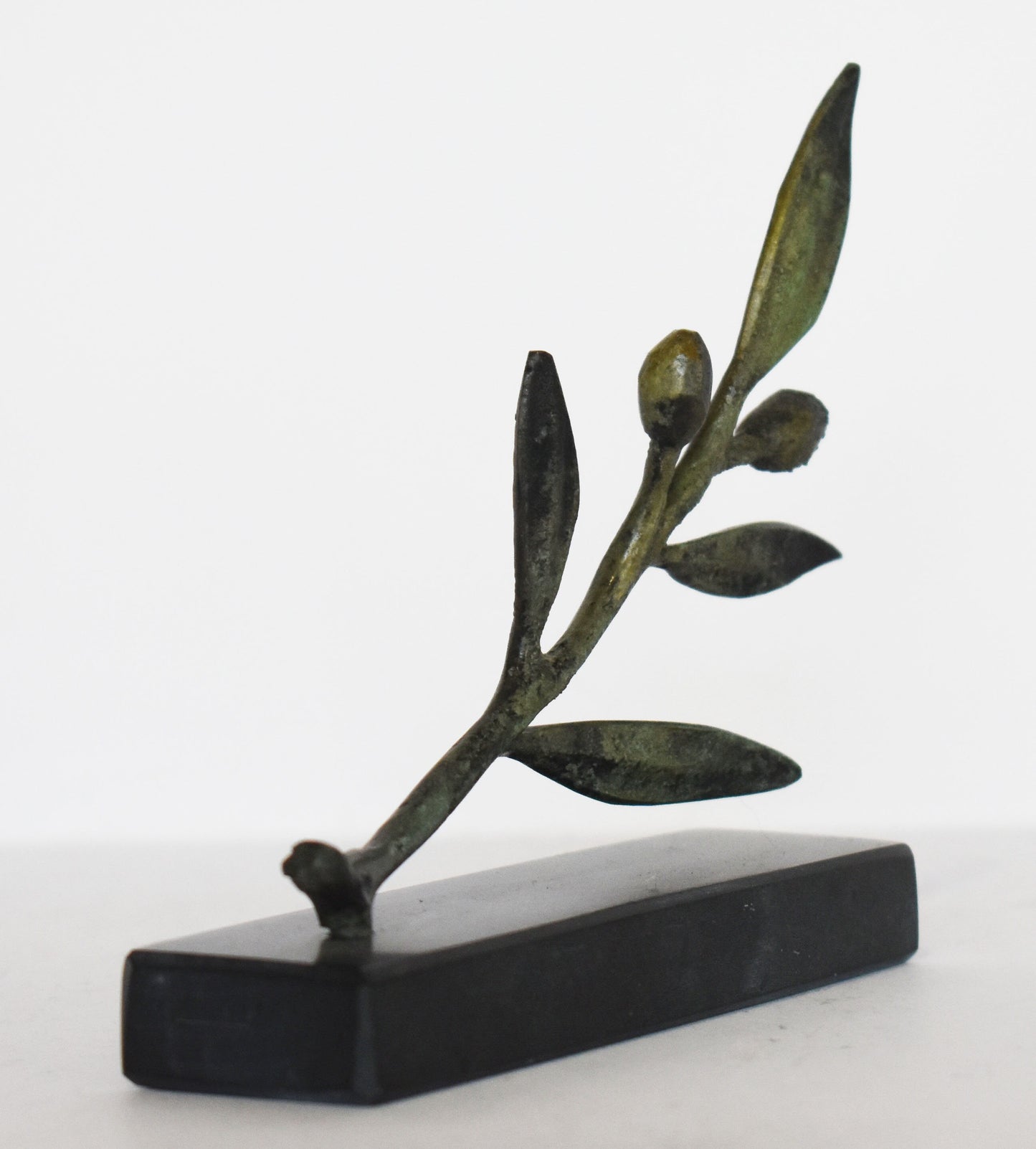 Olive branch - ancient Greek miniature reproduction with marble base  - pure bronze  artifact