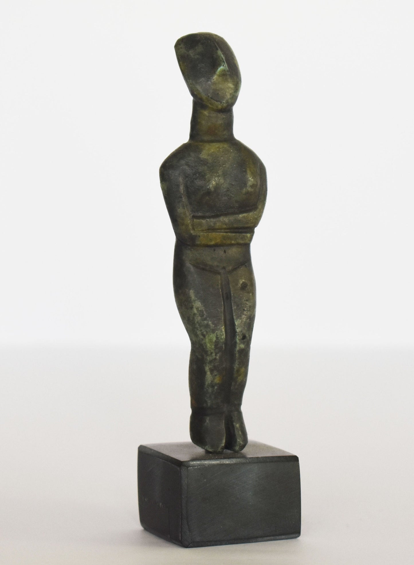 Cycladic figurine - ancient Greek reproduction miniature - marble base  - pure Bronze Sculpture