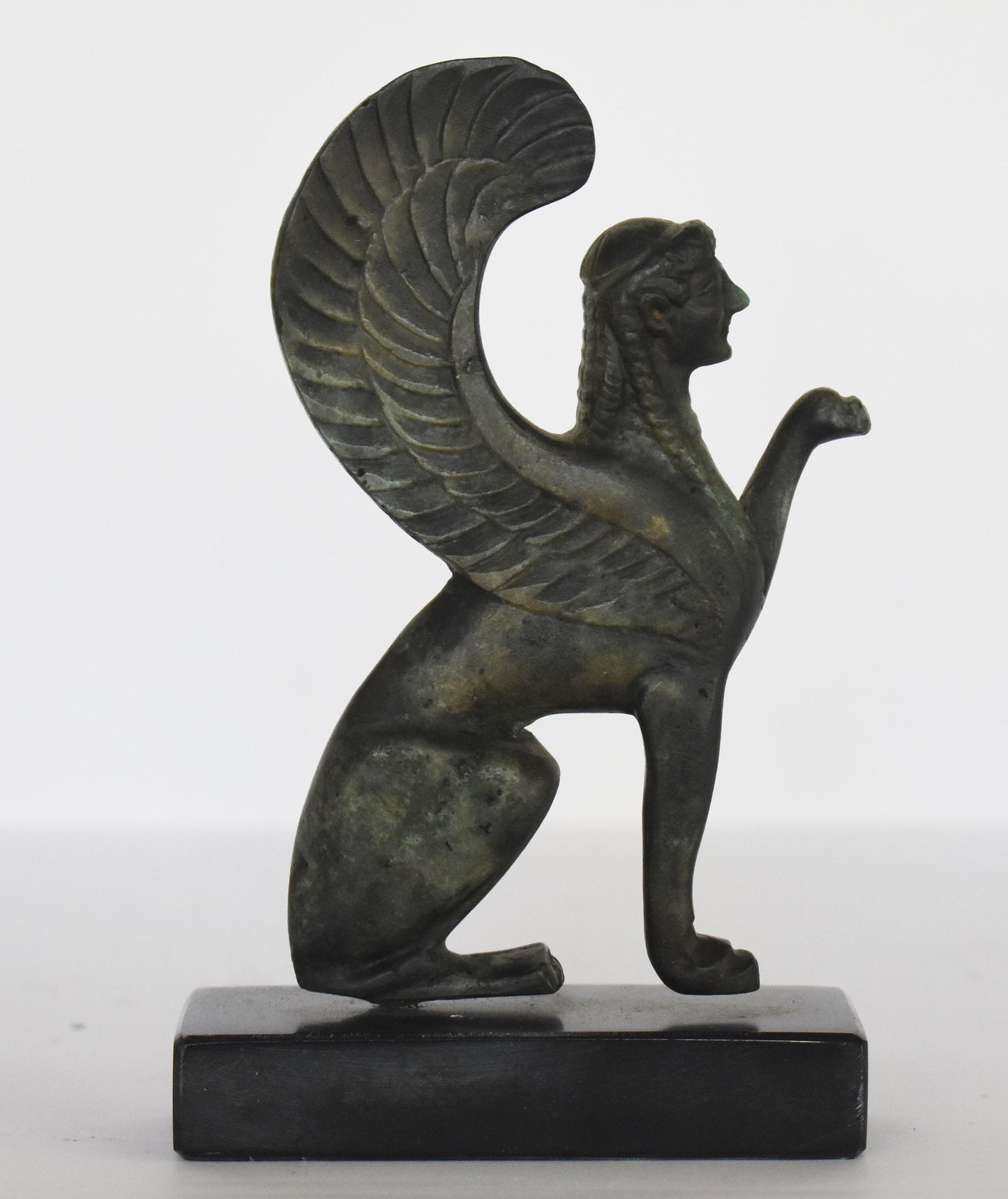 Sphinx sculpture  - marble base - ancient Greek reproduction - pure bronze  statue