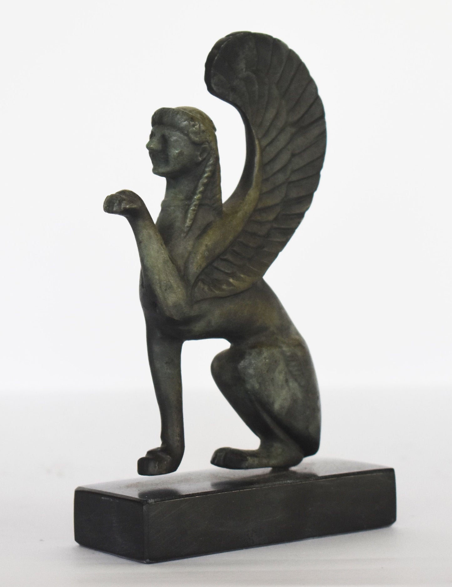 Sphinx sculpture  - marble base - ancient Greek reproduction - pure bronze  statue