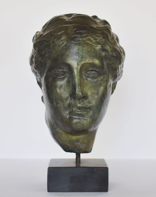 Hygeia sculpture - Ancient Greek Goddess of health - marble base  - museum reproduction head bust  - pure bronze  statue