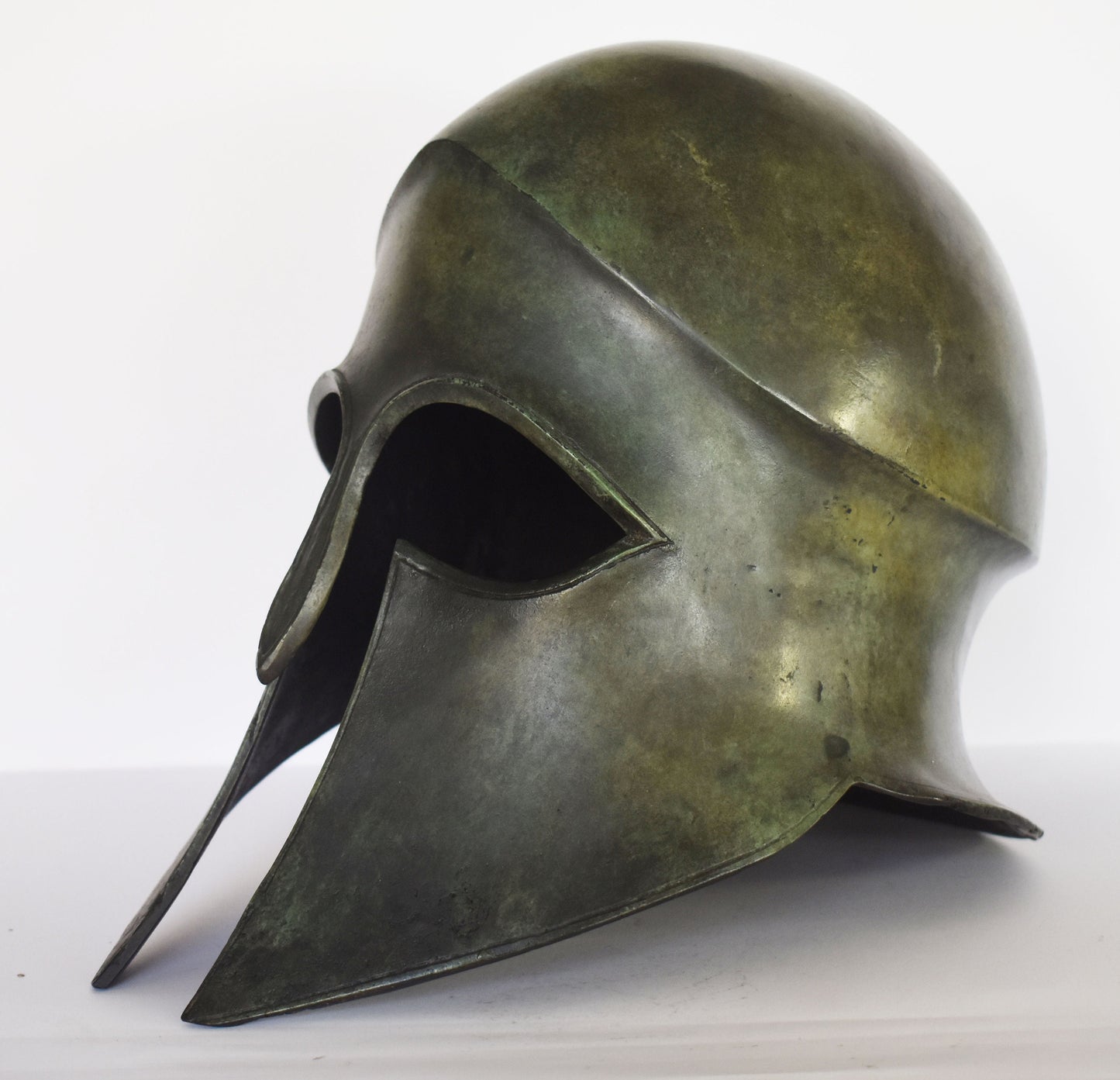 Ancient Greek Spartan Corinthian Helmet - real size - head armor  - museum reproduction - pure bronze  statue