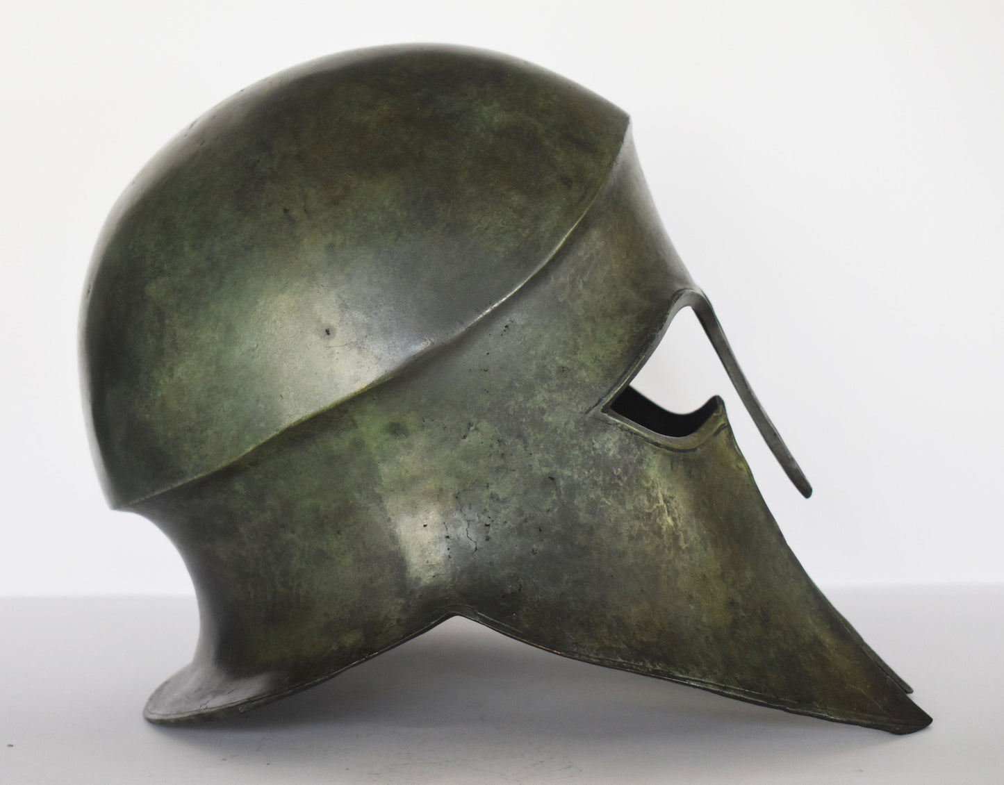 Ancient Greek Spartan Corinthian Helmet - real size - head armor  - museum reproduction - pure bronze  statue
