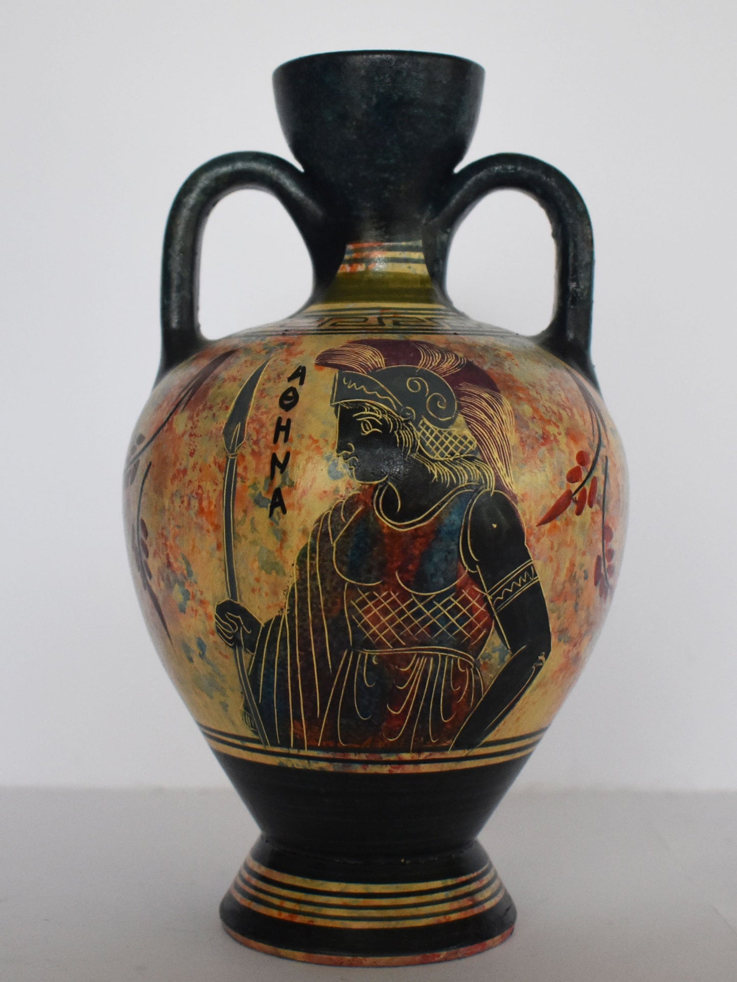 Athena Minerva - Greek Roman Goddess of  Wisdom, Handicraft, and Warfare - Floral and Meander design - Ceramic Vase