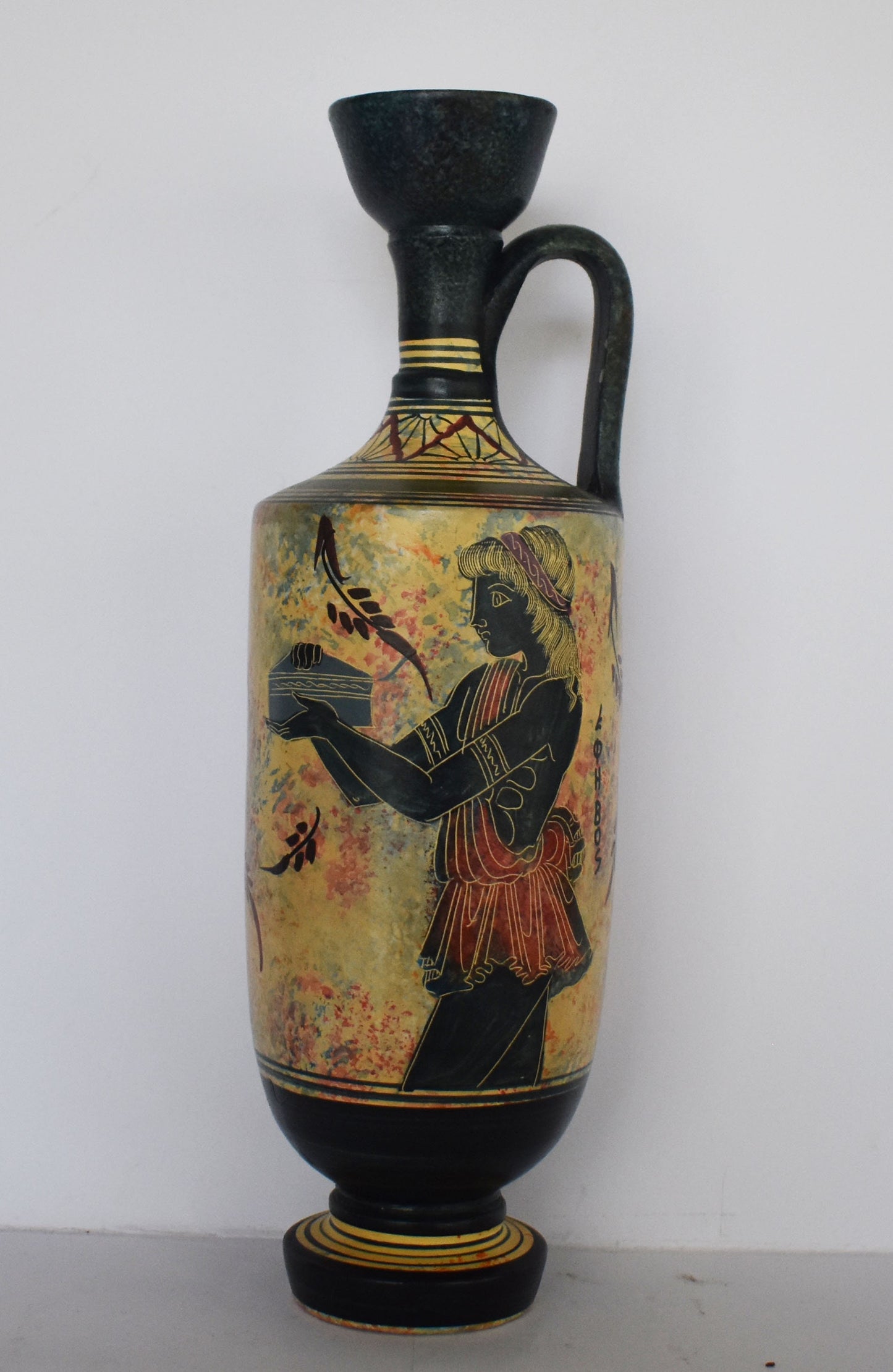 Lekythos - Storing Oil and Funerary Rites Vessel - Zeus and Ephebe - Floral design - Ceramic Vase