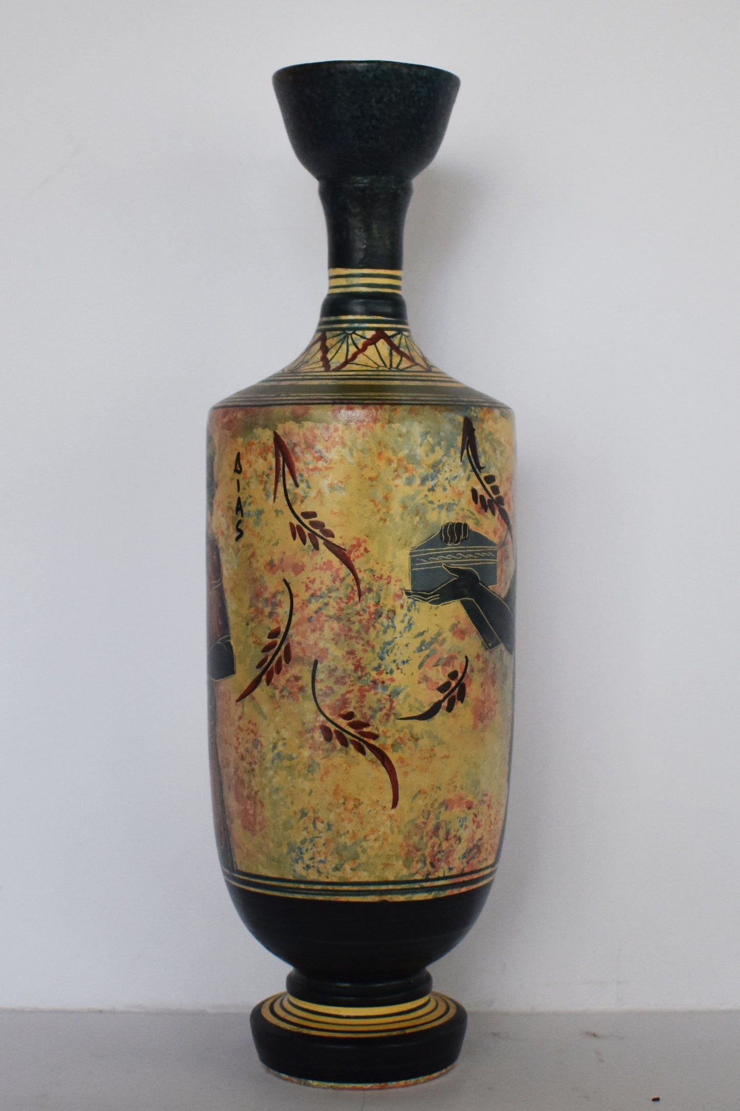 Lekythos - Storing Oil and Funerary Rites Vessel - Zeus and Ephebe - Floral design - Ceramic Vase