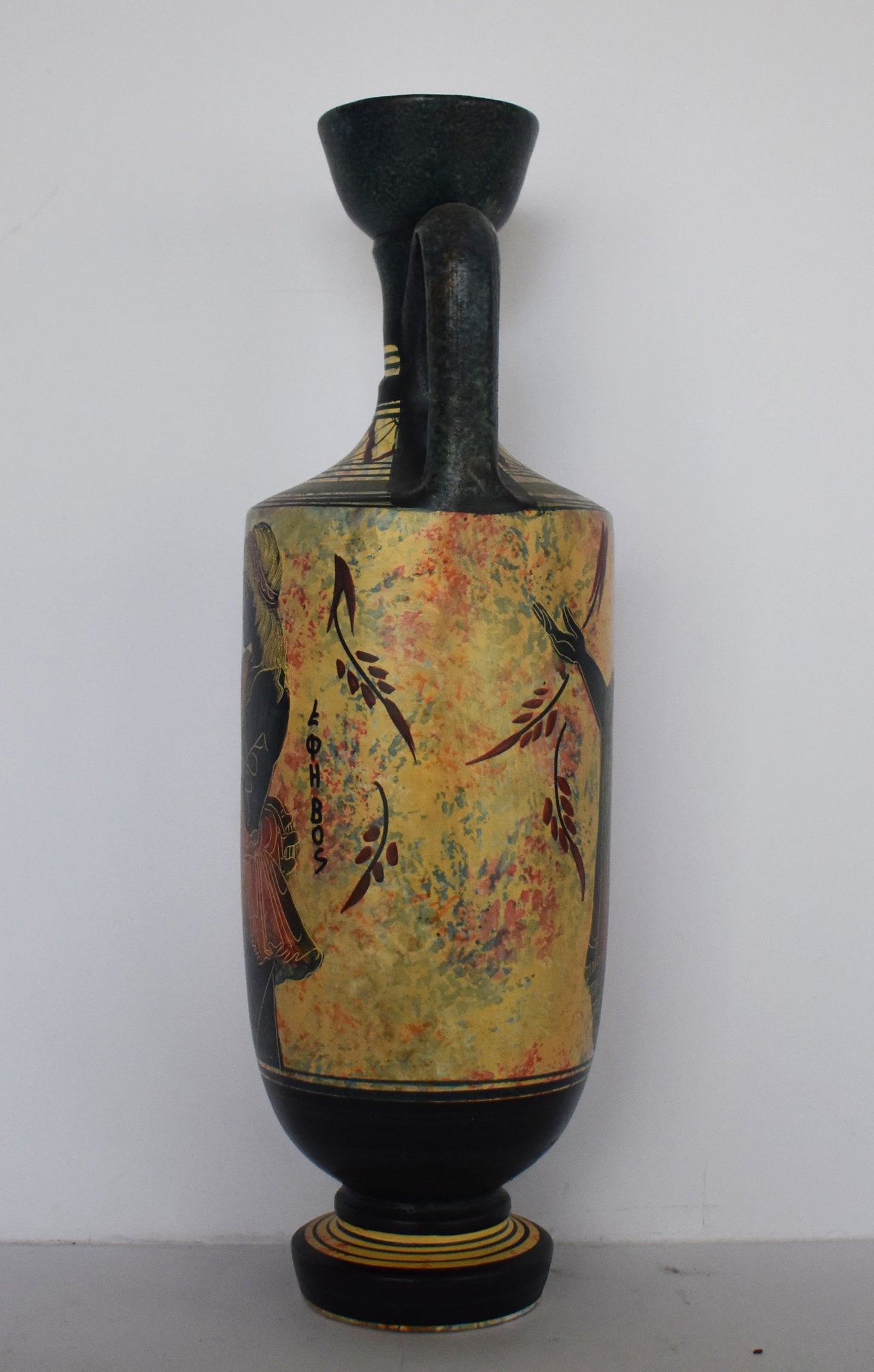 Lekythos - Storing Oil and Funerary Rites Vessel - Zeus and Ephebe - Floral design - Ceramic Vase