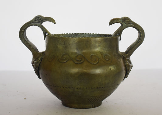 Kantharos drinking cup - snake shaped handles - ancient Greek reproduction - pure bronze  sculpture