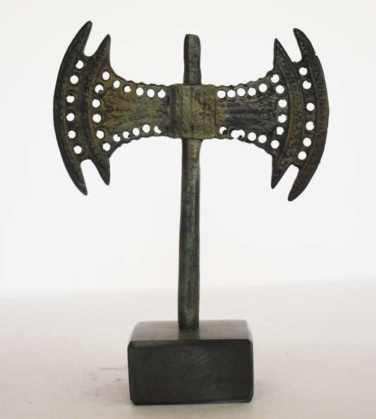 Labrys or double axe - marble base - Minoan Art, Knossos Palace - museum replica - pure bronze Sculpture