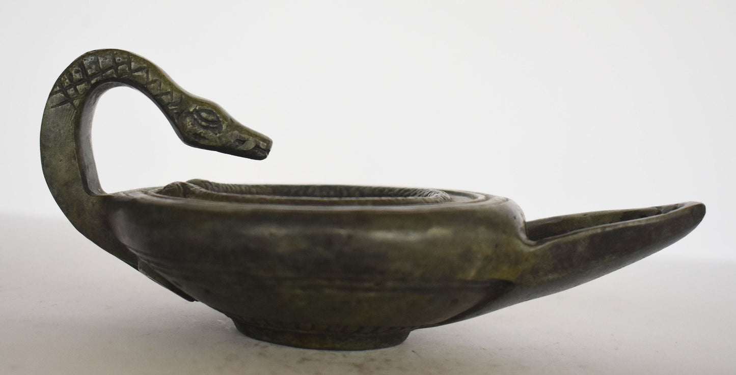 Bronze oil lamp - octopus design with snake - ancient Greek reproduction artifact