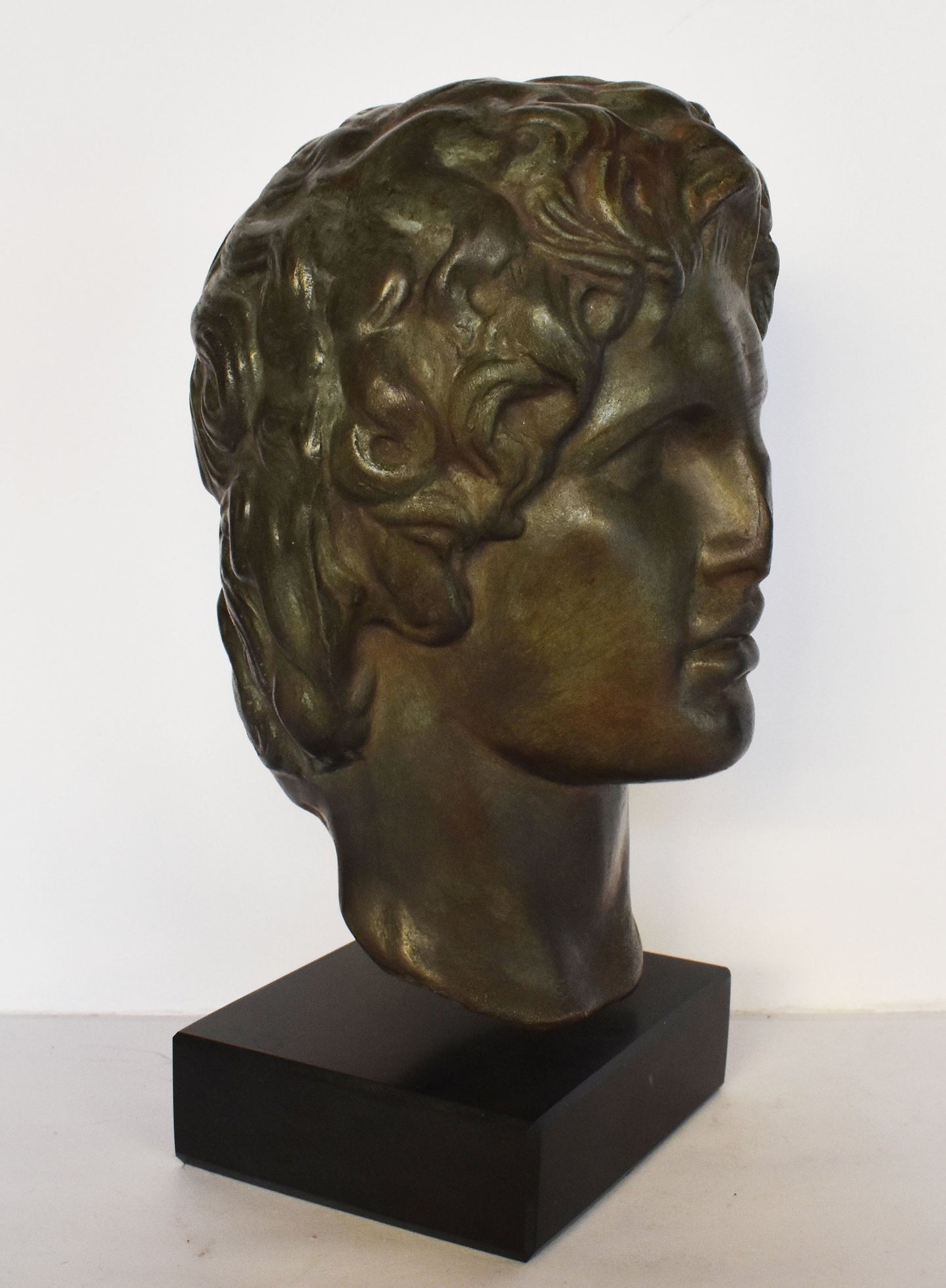 Alexander the Great - Macedonian King - Marble Base - Museum Reproduction - Head Bust- Bronze Colour Effect