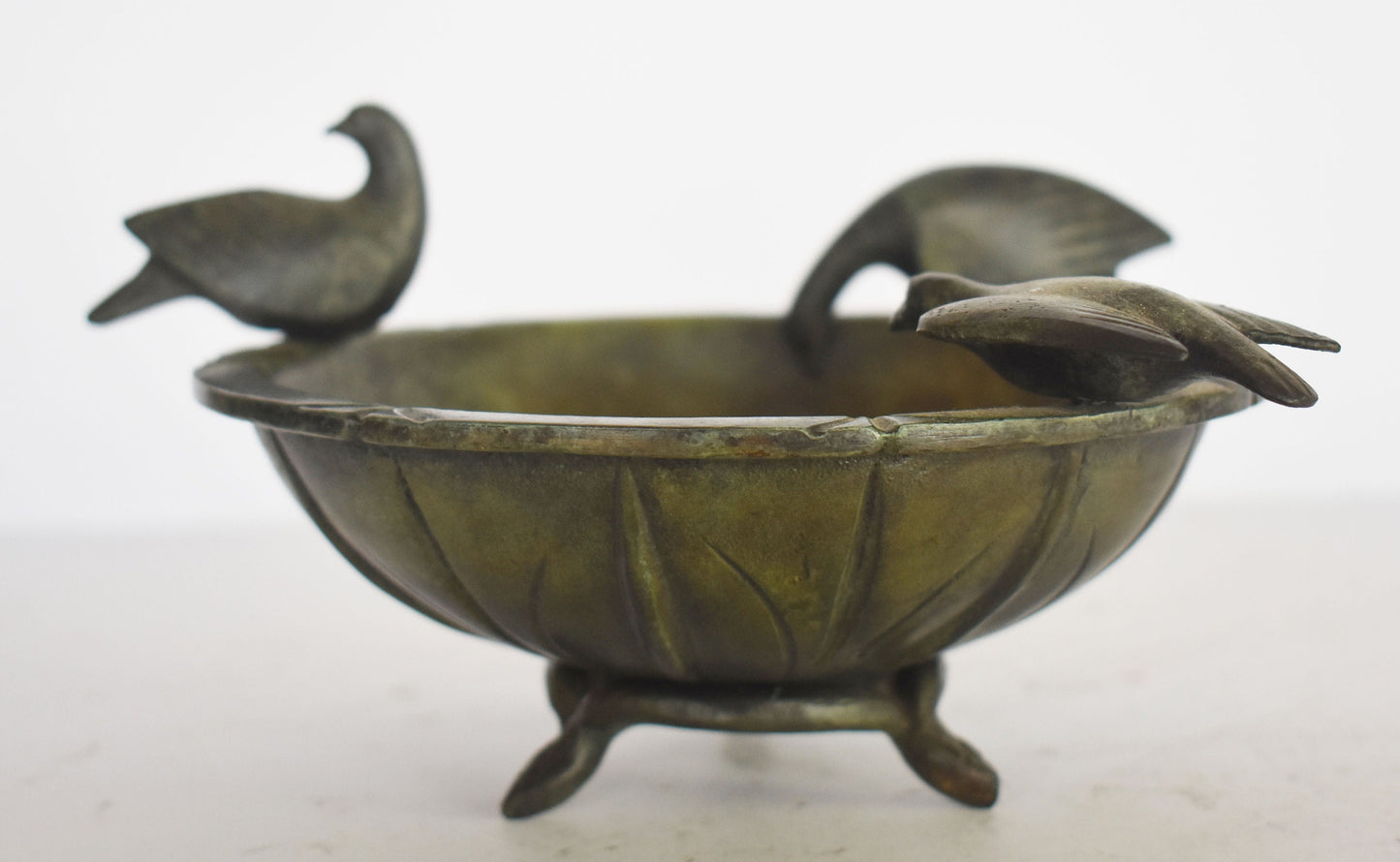 Decorated bowl with turtle-doves, Ancient Greek Vessel - Museum Replica - pure Bronze Sculpture