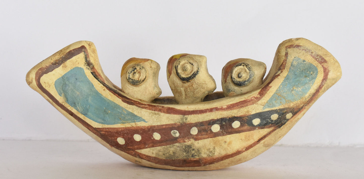 Clay Boat Model with Three Rowers - Cyprus - ca 1100 BC - Museum Reproduction - Ceramic Artifact