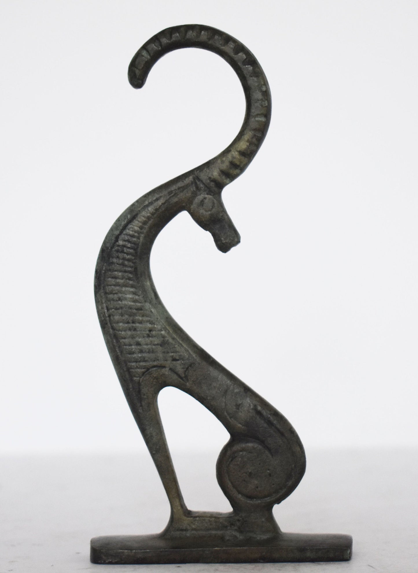 Graceful Ibex - pure Bronze Sculpture - marble base - Symbol of Piety, Fortitude and Agility over Temptation