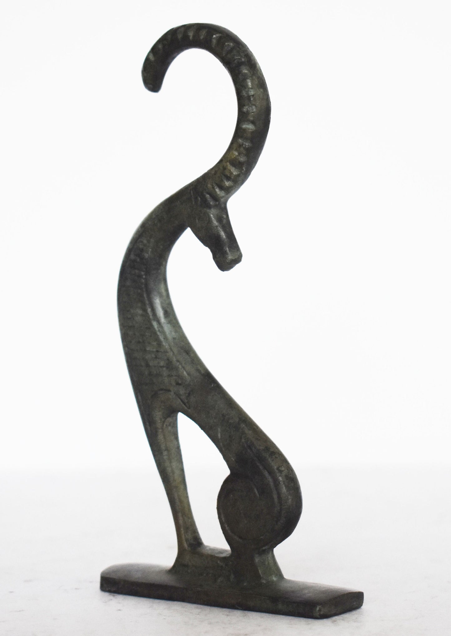 Graceful Ibex - pure Bronze Sculpture - marble base - Symbol of Piety, Fortitude and Agility over Temptation