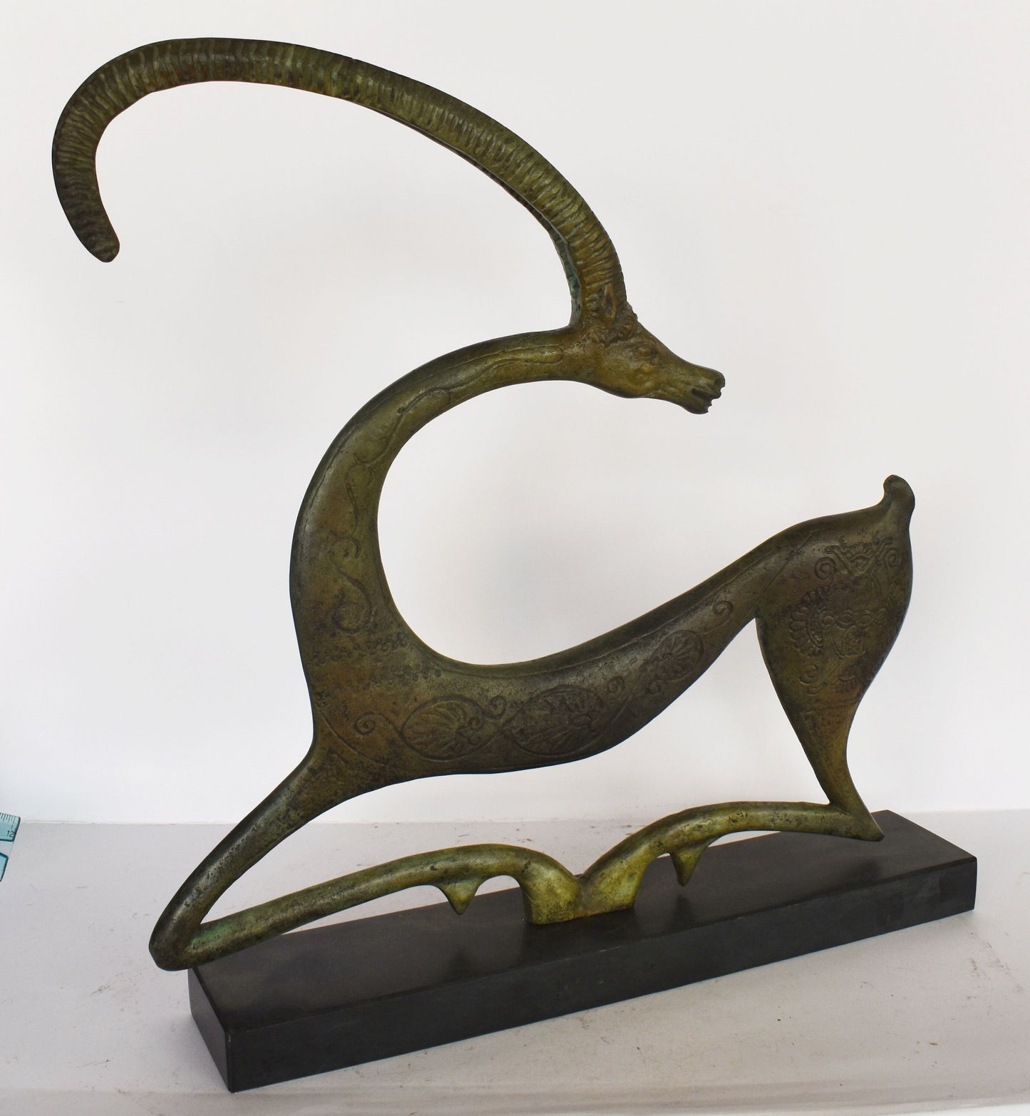 Graceful Ibex - Wild Goat - pure Bronze Sculpture - marble base - Symbol of Energy, Long Life, Fertility