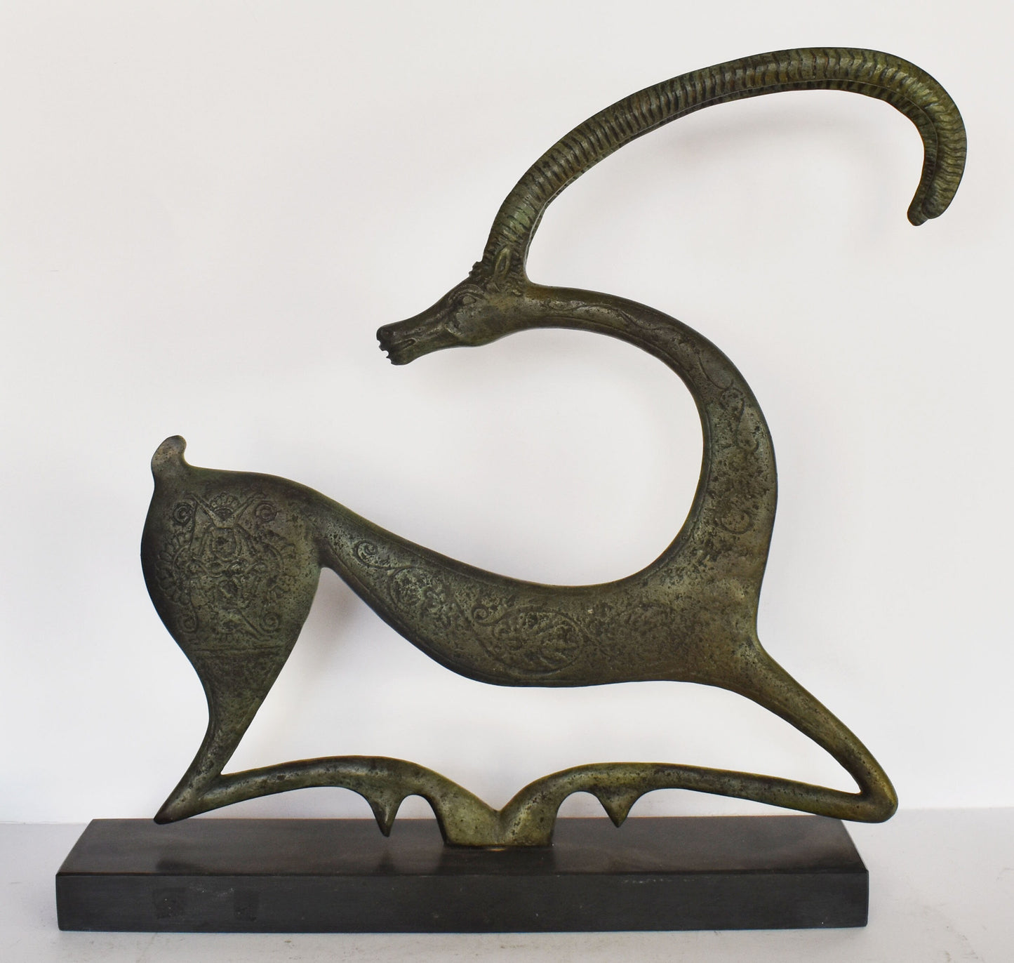 Graceful Ibex - Wild Goat - pure Bronze Sculpture - marble base - Symbol of Energy, Long Life, Fertility