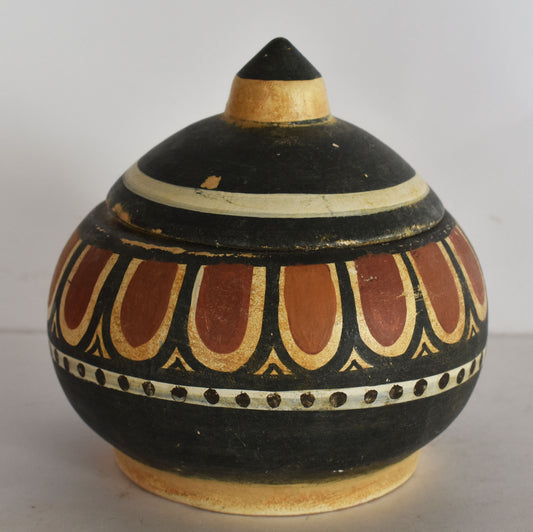 Pyxis Vase -  Cylindrical Box - Flower Motif - Athens, Attica - 700 BC -  Museum Reproduction - Ceramic Artifact