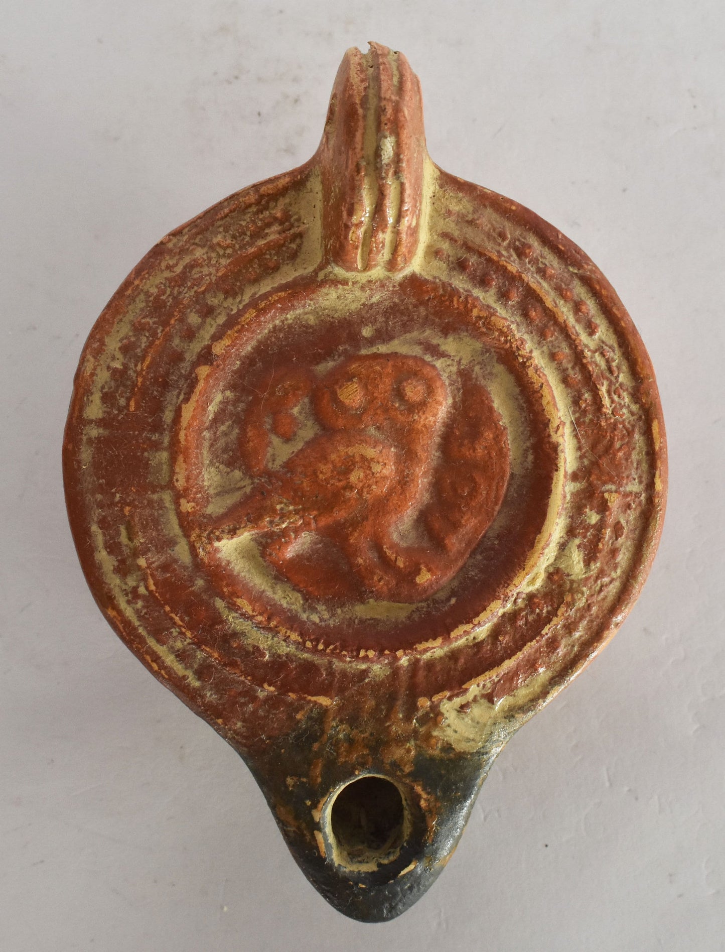 Oil Lamp - Athens, Attica - 600 BC - Owl of Wisdom Engraving - Museum Reproduction - Ceramic Artifact