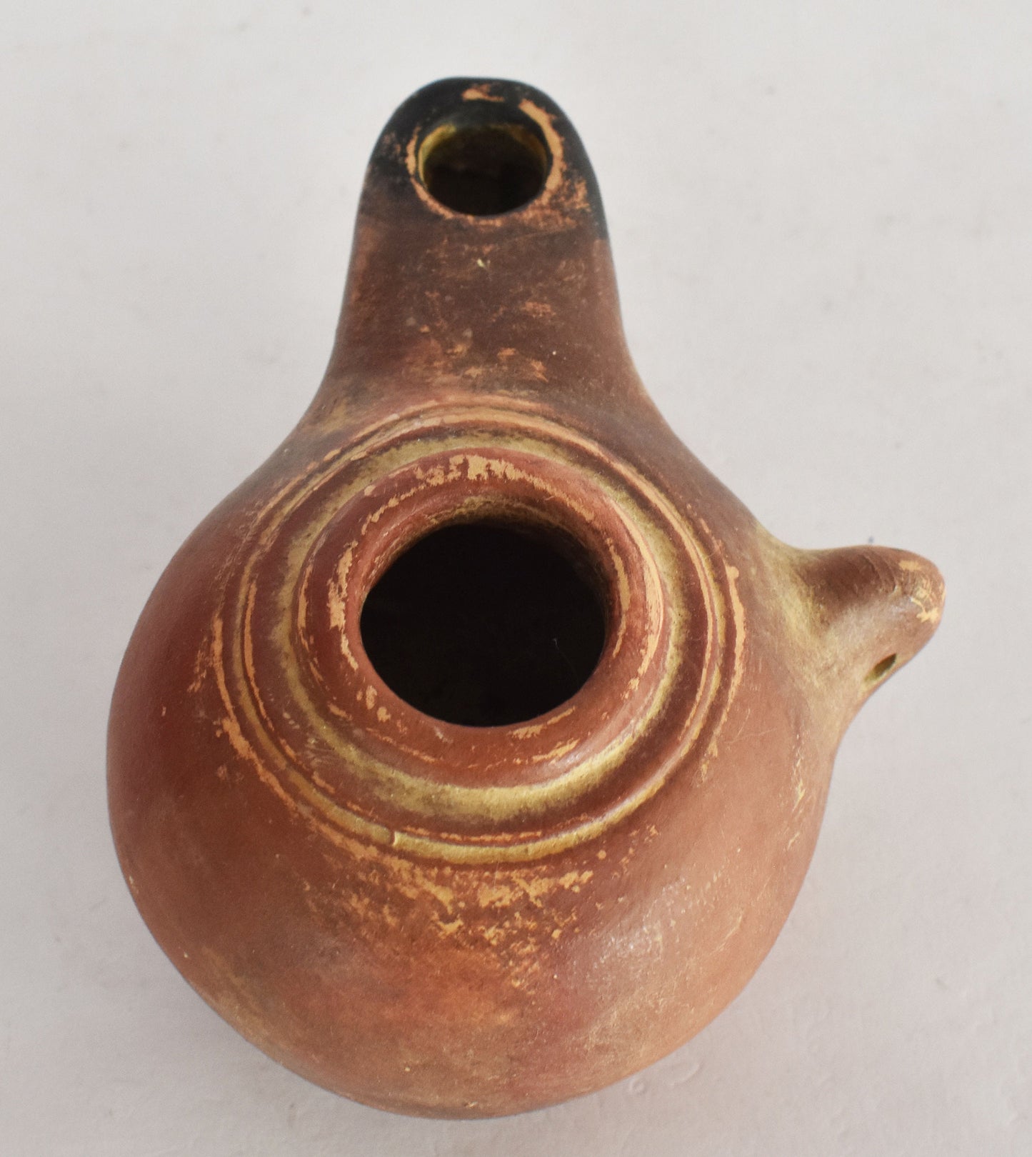 Oil Lamp - Athens - 600 BC - Elongated Nozzle,Incised Band around the Center, a Pinched 'Ear' - Museum Reproduction - Ceramic Artifact