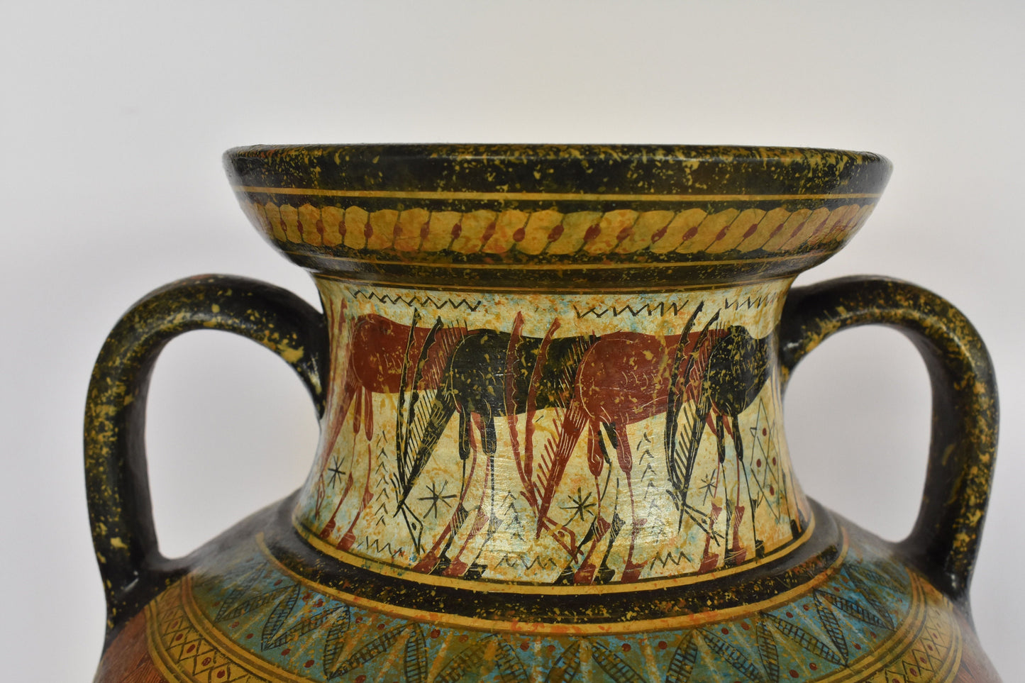 Achilles Ajax Hector - Trojan War Theme - Athenian Owl - Animals - Meander and Rosette Design - Ceramic Vase