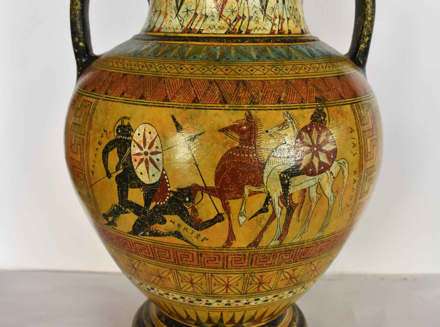 Achilles Ajax Hector - Trojan War Theme - Athenian Owl - Animals - Meander and Rosette Design - Ceramic Vase