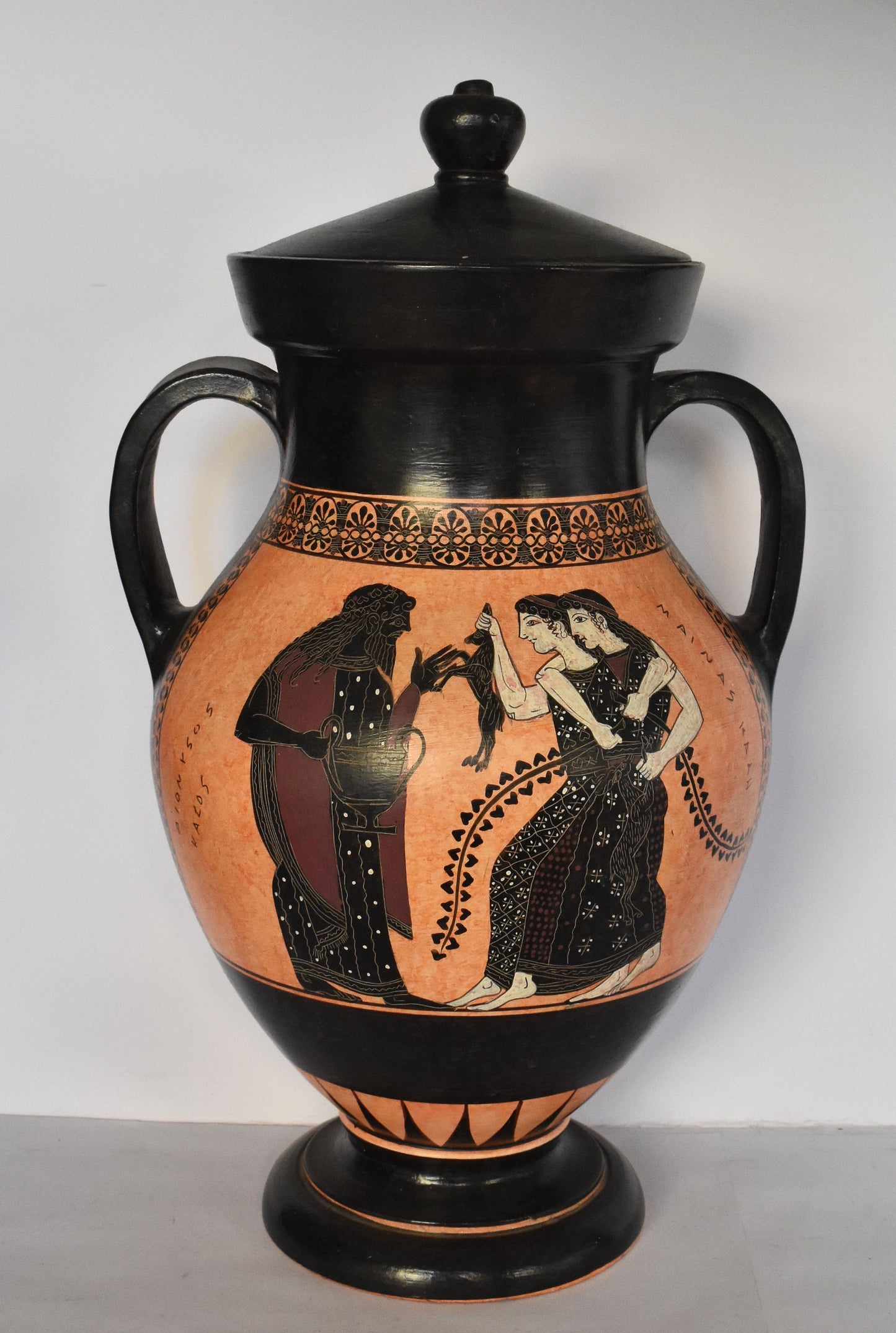 Athena Poseidon Dionysus Maenads - Meander and Floral Design - Amphora - 575-525 BC - Amasis Painter - Ceramic Vase