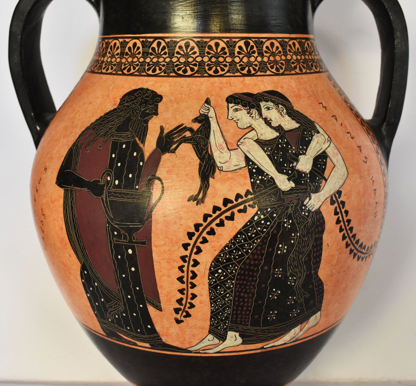 Athena Poseidon Dionysus Maenads - Meander and Floral Design - Amphora - 575-525 BC - Amasis Painter - Ceramic Vase