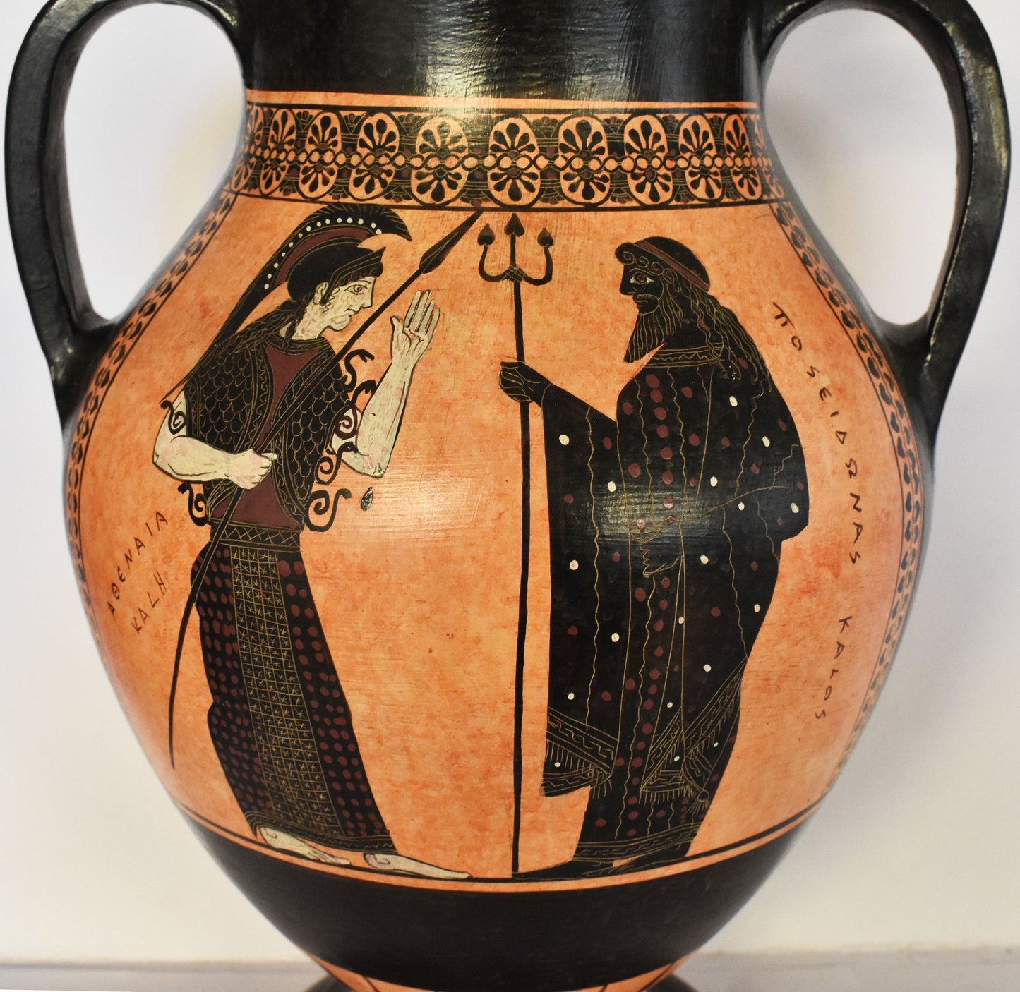 Athena Poseidon Dionysus Maenads - Meander and Floral Design - Amphora - 575-525 BC - Amasis Painter - Ceramic Vase