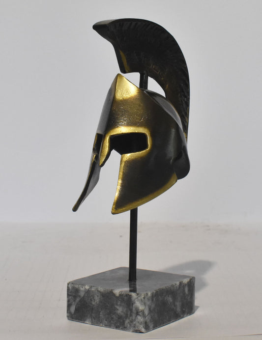 Leonida's Helmet - Spartan king - Thermopylae - one of the most brilliant events of the ancient Greek history - marble base - pure bronze