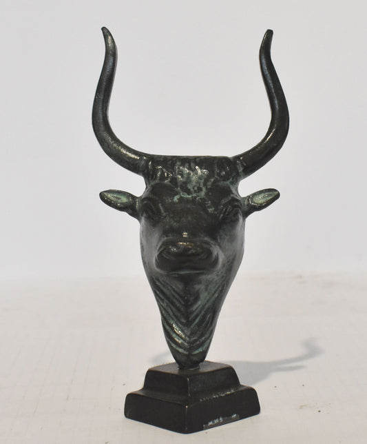 Minoan Bull Small Head - Minoan Art, Knossos Palace - marble base - pure bronze  statue