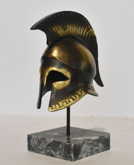 Ancient Greek Spartan Corinthian Helmet - Eternity Motif - marble base  - museum reproduction - pure bronze  statue