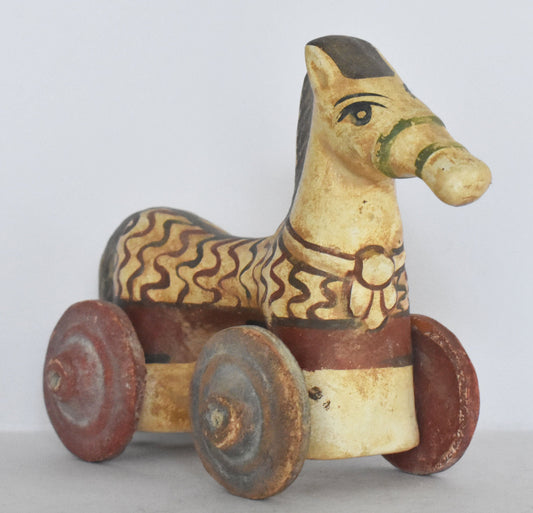 Horse on Wheels  - Children's Toy - Athens, Attica - 500 BC - Museum Reproduction  - Ceramic Artifact