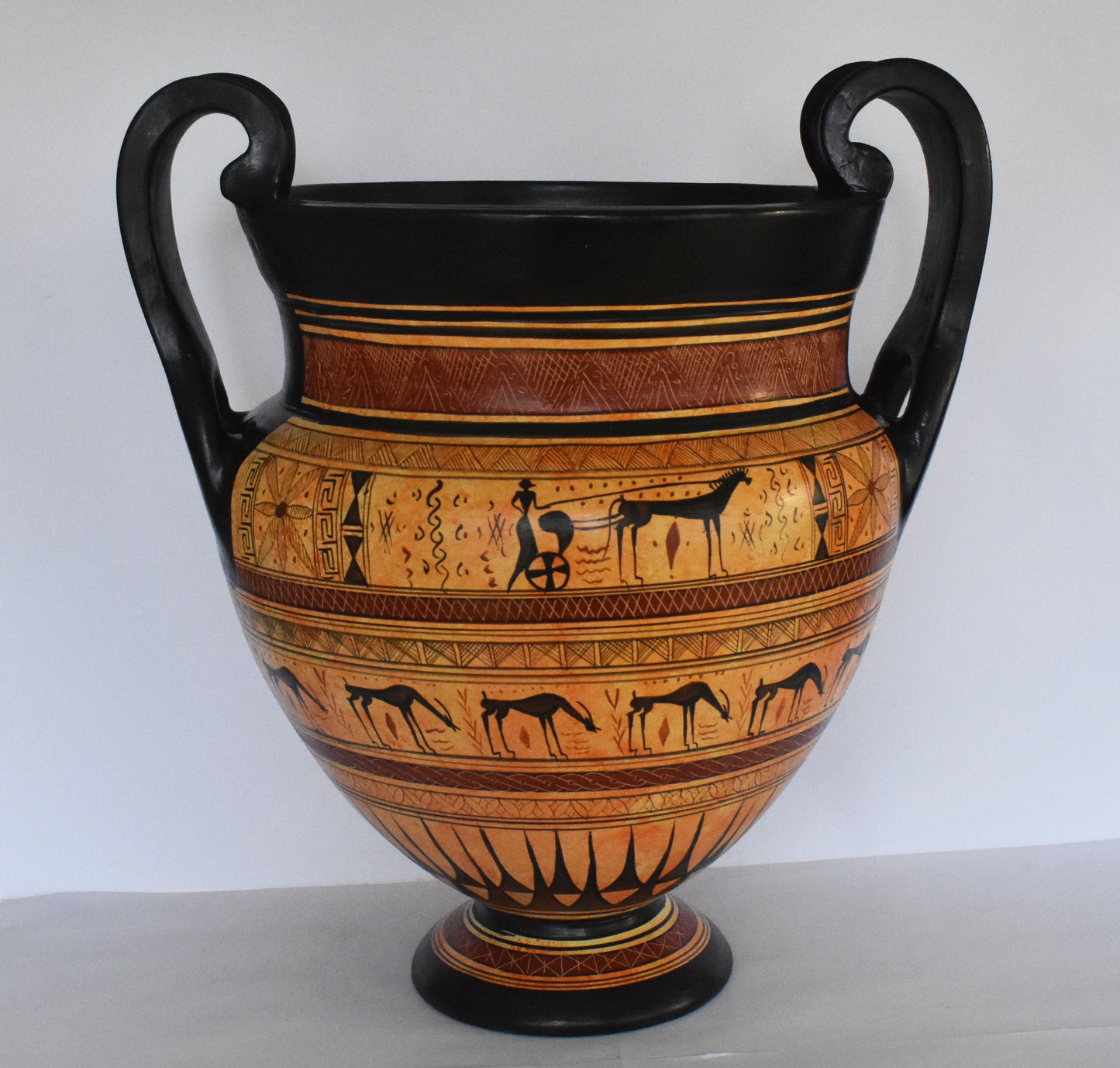 Krater - Man on a Chariot, Animals, Meander and Rosette Motives - Geometric period - Ceramic Vase