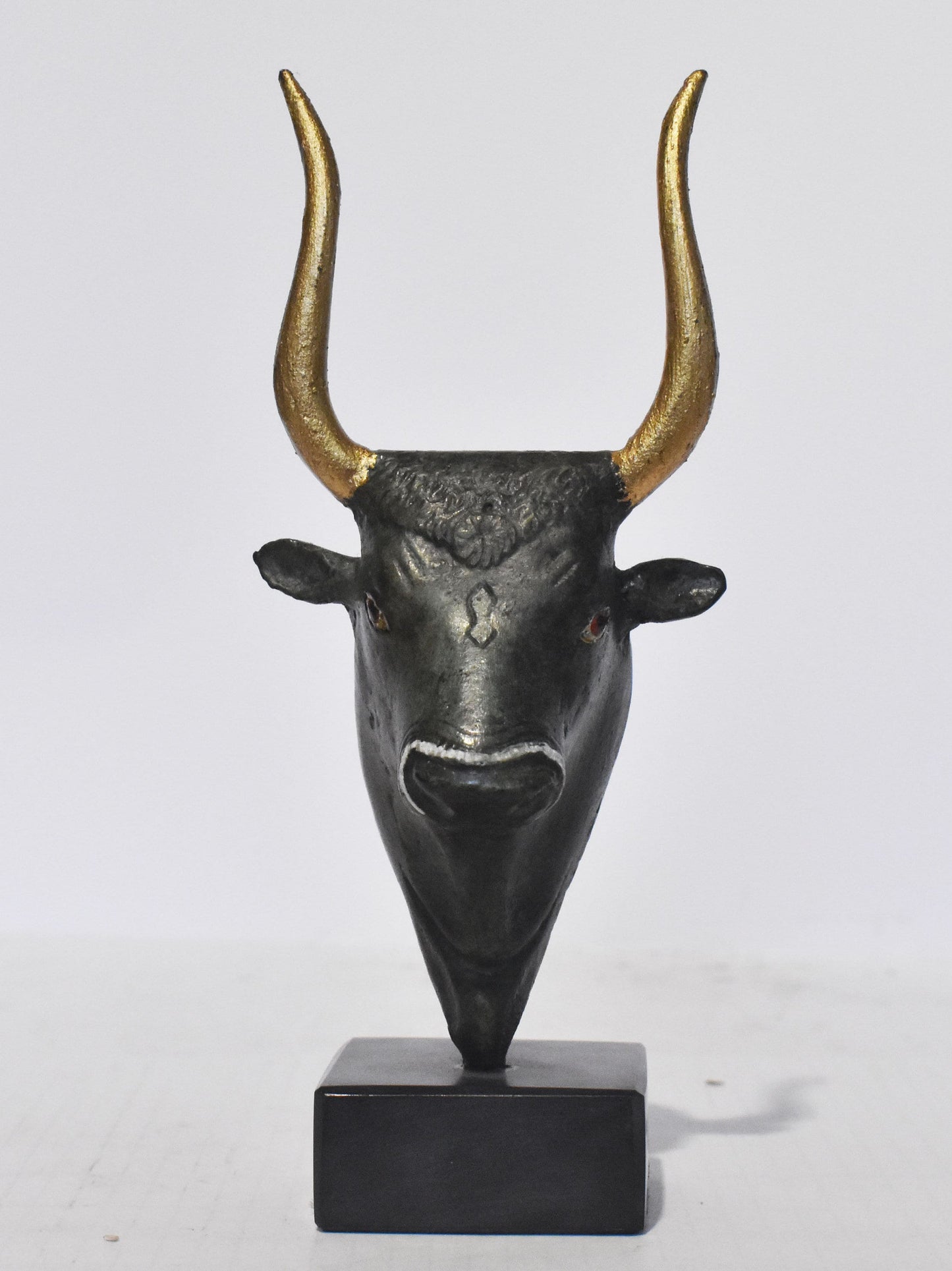 Minoan Bull Head - permeates the Minoan world - Art - Knossos Palace - Marble Base - Pure Bronze Statue